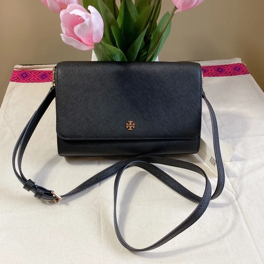 Tory Burch Emerson Combo Crossbody Handbag In Black